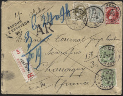 AGENCE CHARLEROY 13 S/lettre Grosse Barbe Recom. 2 Ports+ AR Vers Chauvigny France 1911 + Retour. Peu Courant! Charleroi - Postmarks With Stars