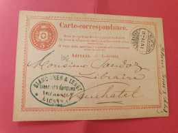 Suisse - Entier Postal De Lausanne Pour Neuchatel En 1871 - Réf 3554 - Postwaardestukken
