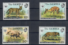 GAMBIA 1976 WWF ANIMALI ABUKO NATURE R. SERVAL ANTELOPE LEOPARD SITATUNGA SERIE COMPLETA Mi.Nr.332/5  MNH/** - Gambie (1965-...)