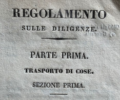 REGOLAMENTO SULLE DILIGENZE  - PARTE PRIMA TRASPORTO DI COSE - VIENNA 6/7/1838 -  Pagine 20 - 64 Par. - RRR - Documents Historiques