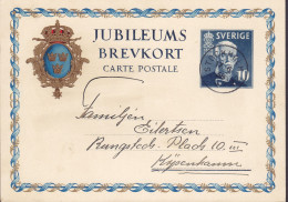 Sweden Postal Stationery Ganzsache Entier 10 Ø Jubileums Brevkort 1858-1938 STOCKHOLM 1938 KØBENHAVN Denmark - Interi Postali