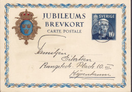 Sweden Postal Stationery Ganzsache Entier 10 Ø Jubileums Brevkort 1858-1938 STOCKHOLM 1938 KØBENHAVN Denmark - Enteros Postales