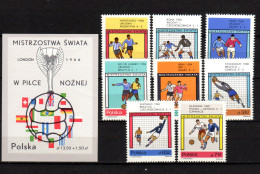 Poland 1966 Football Soccer World Cup Set Of 8 + S/s MNH - 1966 – Inglaterra