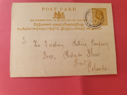 Ceylan - Entier Postal De Colombo Pour Colombo En 1904 - Réf 3563 - Ceilán (...-1947)