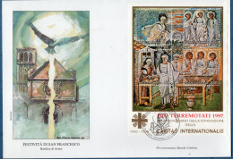 Vatican 1997 Marche-Umbria Earthquake Overprint On Caritas Block Issue FDC - Otros & Sin Clasificación