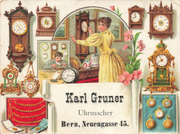 HORLOGERIE - HORLOGER  - UHRMACHER - Karl GRUNER  à BERN, NEUENGASSE - BIJOUTERIE - CARTE CHROMO ANCIENNE 11x15cm - Autres & Non Classés