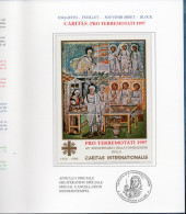Vatican 1997 Marche-Umbria Earthquake Overprint On Caritas Block Issue Folder MNH - Autres & Non Classés