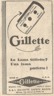 Lama GILLETTE? Una Lama Perfetta - Pubblicità Del 1930 - Old Advertising - Pubblicitari