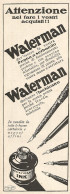 Waterman - Penna A Serbatoio E Inchiostro - Pubblicità Del 1930 - Advert - Reclame