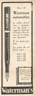 Waterman's Automatica - Pubblicità Del 1929 - Vintage Advertising - Reclame