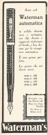 Waterman's Automatica - Pubblicità Del 1929 - Vintage Advertising - Publicidad