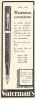 Waterman's Automatica - Pubblicità Del 1929 - Vintage Advertising - Reclame