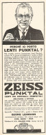 Lenti Per Occhiali Punktal ZEISS - Pubblicità Del 1929 - Vintage Advert - Advertising