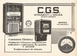 C.G.S. - Istrumenti Di Misura - Pubblicità Del 1937 - Old Advertising - Publicités