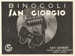 Binocoli San Giorgio - Genova Sestri - Pubblicità Del 1937 - Old Advert - Publicités