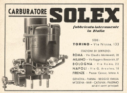 Carburatore SOLEX Fabbricato In Italia - Pubblicità Del 1939 - Old Advert - Advertising