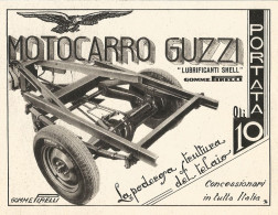 Motocarro GUZZI Con Gomme Pirelli - Pubblicità Del 1939 - Old Advertising - Advertising