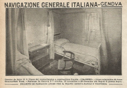 Transatlantico COLOMBO - Camera Da Letto 1° Classe - Pubblicità 1925 - Ad - Advertising