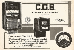 Trasformatori Di Misura C.G.S. - Pubblicità Del 1938 - Old Advertising - Publicités