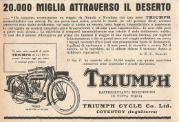 Moto TRIUMPH - 20.000 Miglia Attraverso Il Deserto - Pubblicità 1927 - Ad - Publicités