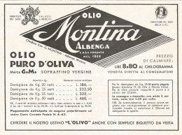 Olio Puro D'oliva MONTINA - Elenco Prezzi - Pubblicità Del 1938 - Old Ad - Publicités