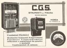 Trasformatori Di Misura C.G.S. - Pubblicità Del 1938 - Old Advertising - Publicités