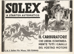 Carburatore A Starter Automatico SOLEX - Pubblicità Del 1938 - Old Advert - Publicités