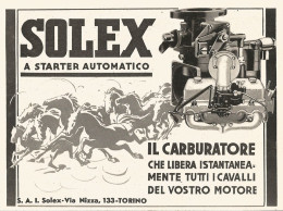 Carburatore A Starter Automatico SOLEX - Pubblicità Del 1938 - Old Advert - Advertising