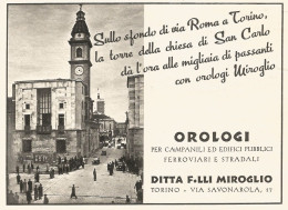 Orologi Per Campanili F.LLI MIROGLIO - Pubblicità 1938 - Old Advertising - Advertising