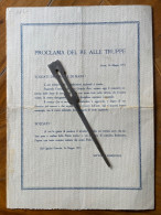 PROCLAMA DEL RE ALLE TRUPPE - SOLDATI DI TERRA E DI MARE ....ROMA 26 Maggio 1915  - In Cartoncino (25x35) - Documentos Históricos