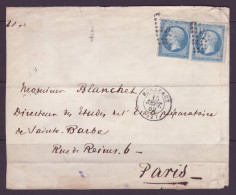 FRANCE 1853-1860 Two Stamps 20 C Bleu YT N°14 Type I And II On The Same Cover To Paris - 1853-1860 Napoléon III