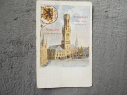 Cpa Brugge Bruges Statue Les Halles Et Le Beffroi Publicité Starlight Sunlight Savon Royal - Brugge