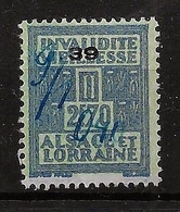 FISCAUX  FRANCE SOCIO-POSTAUX D'ALSACE LORRAINE N°148 2F70 Bleu Sur  Verdatre Surcharge "39" Cote 80€ - Sonstige & Ohne Zuordnung