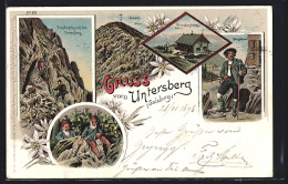 Lithographie Untersberg, Gasthof Untersberghaus, Bergführer, Zwerge  - Other & Unclassified
