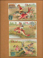 1er AVRIL - Lot 3 Cartes ENFANTS JOCKEYS Sur POISSONS - 2 Gaufrées - April Fool's Day