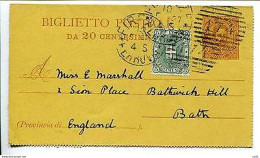 B.P. Cent. 20 "Bigola" N. B 5 Viaggiato Per L'estero - Stamped Stationery