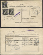 N°480(3) Fortune Griffe Violette PERWEZ S/CP Des Chèques Postaux BRUXELLES-CHEQUES Pour Payt Assignation Le 1940. Pli - WW II (Covers & Documents)