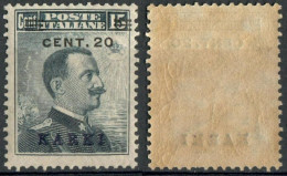 REGNO COLONIE EGEO CARCHI 1916 FRANCOBOLLO C. 20 SU C. 15 SOPRASTAMPA 'KARKI' NUOVO MNH ** SASSONE 8 - Aegean (Carchi)