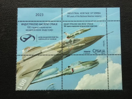 Stamp 3-15 - Serbia 2023 - VIGNETTE + Stamp - Industrial Heritage Of Serbia, Military Industry, Avion, Plane, Avio - Serbie