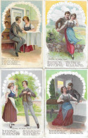 4 X Couple Amoureux - 4 X Verliefd Koppel -  Cpa Gaufrées -  Reliefkaarten - Coppie