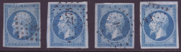 FRANCE 1853-1860 Four Stamps 20c Bleu Sur Azuré YT N°14Ac - 1853-1860 Napoleon III