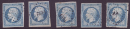 FRANCE 1853-1860 Five Stamps 20c Bleu Clair YT N°14 - 1853-1860 Napoléon III