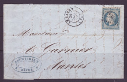 FRANCE 1853-1860 Stamp 20c Bleu Clair YT N°14 On The Cover - 1853-1860 Napoleon III