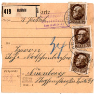 Bayern 1920, Posthilfstelle FREIENFELS Taxe Hollfeld Auf Paketkarte M. 3x1 Mk. - Brieven En Documenten