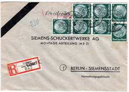 DR 1944, MeF 7x6 Pf. Auf Einschreiben Brief M. Not-Rekozettel Lohnau über Cosel - Lettres & Documents