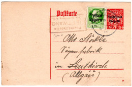 Bayern 1919, Posthilfstelle DETTWANG Taxe Rothenburg Auf Ganzsache M. Zusatzfr. - Cartas & Documentos