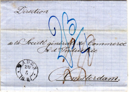 Baden 1865, K2 BADEN Auf Porto Brief I.d. NL. Rücks. 2x Bahnpost - Vorphilatelie