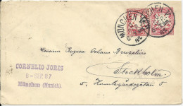 Bayern 1887, 10 Pf. Zusatzfr. Auf 10 Pf. Ganzsache Brief V. München N. Schweden. - Covers & Documents