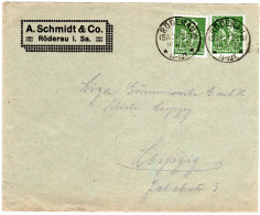 DR 1922, MeF 2x100 Pf. Auf Firmen Brief V. Röderau N. Leipzig. - Storia Postale