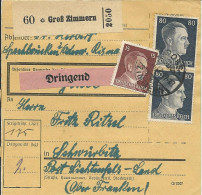 DR 1942, Groß Zimmern, Paketkarte M. DRINGEND Frankatur.  - Brieven En Documenten